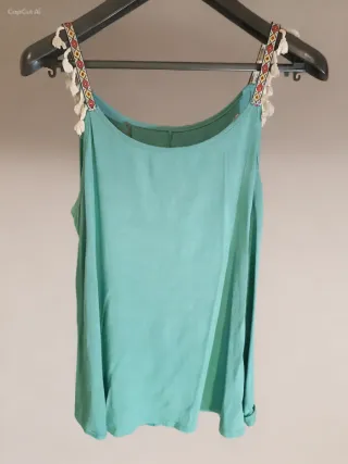 Camiseta tirantes boho verde agua Made in Italy