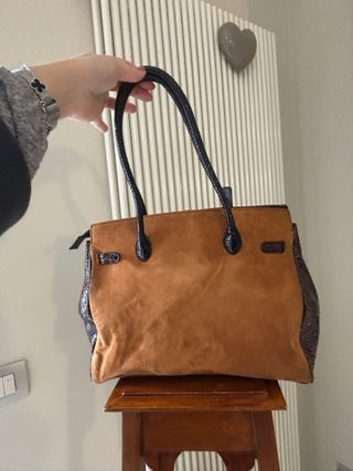 Borsa Tosca Blu Pelle Marrone Multicolore