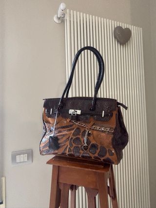 Borsa Tosca Blu Pelle Marrone Multicolore