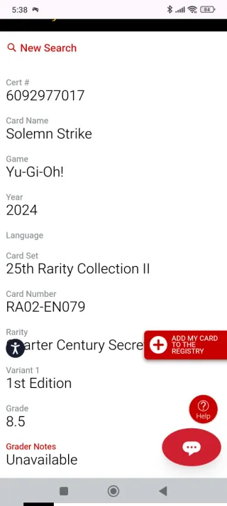 Yu-Gi-Oh! Solemn Strike CGC 8.5
