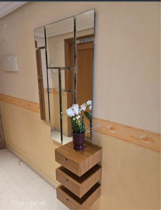 Recibidor madera,espejo y 2 cuadros