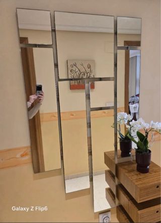 Recibidor madera,espejo y 2 cuadros