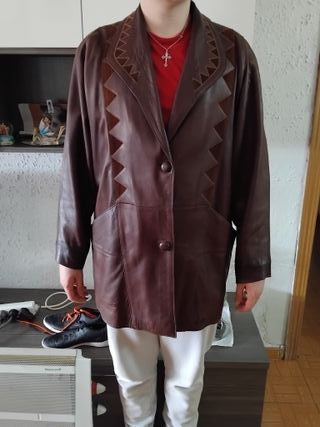 Chaqueta de piel auténtica marrón
