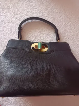 Borsa Bulgari Donna Pelle Nera Dettagli Verde