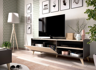 Mueble Bajo Tv. Gris Grafito y Nature