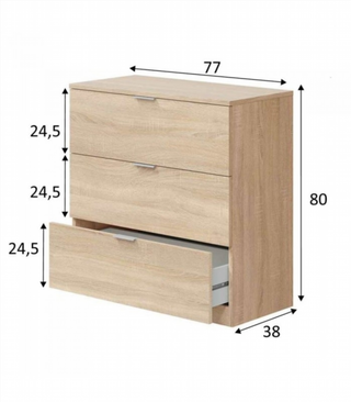 Comoda 3 Cajones. Roble