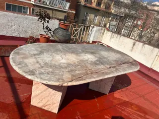Regalo mesa de mármol rosa vetas grises, ovalada
