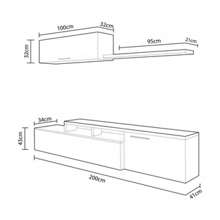 Mueble de Salón 200 cm. Blanco Brillo y Nature