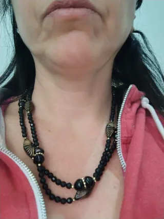 Collana vintage perle nere e oro