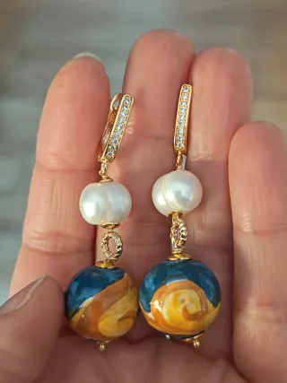 Orecchini "Taormina" con perle e ceramica dipinta