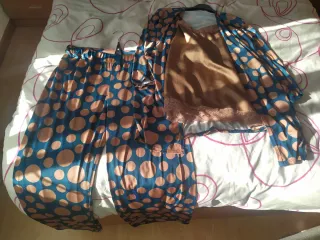 Conjunto traje de fiesta Mujer Lunares Azul/Marrón