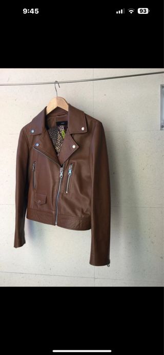 Cazadora Biker Piel Uterqüe Marrón