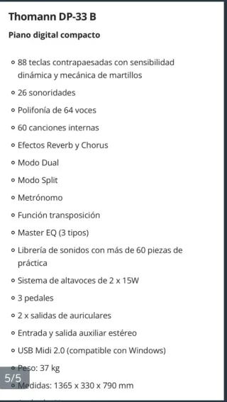 Piano Digital Thomann DP-33 B + Banqueta