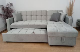 Sofá Cama Kris Gris, con Arcón. Chaiselong. OFERTA
