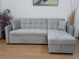 Sofá Cama Kris Gris, con Arcón. Chaiselong. OFERTA