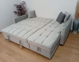 Sofá Cama Kris Gris, con Arcón. Chaiselong. OFERTA
