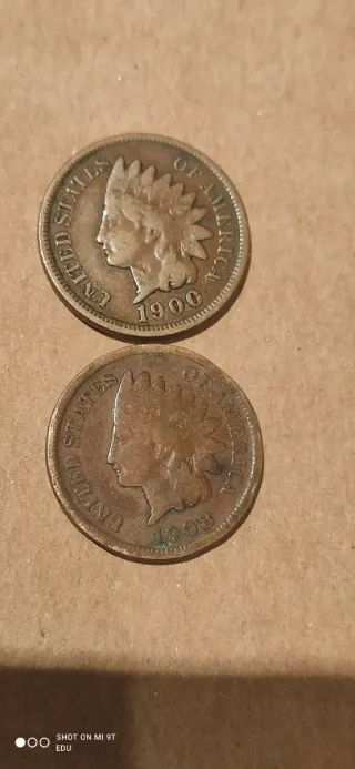 2 Monedas de 1 Centavo de EE. UU. 1900 y 1908