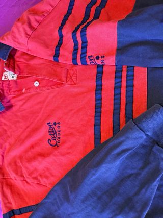 Polo Cotton Traders Rojo y Azul Manga Larga