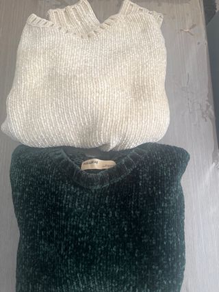 Conjunto 2 jerséis Pull&Bear verde y beige