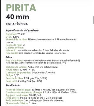 Oferta Césped Artificial PIRITA 45mm