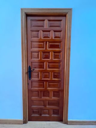 Puerta maciza de madera de cuarterones