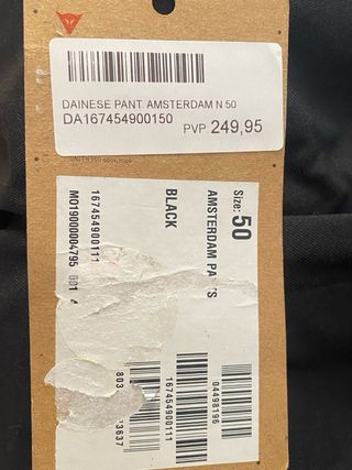 Pantalón Dainese Amsterdam Talla 50 Negro