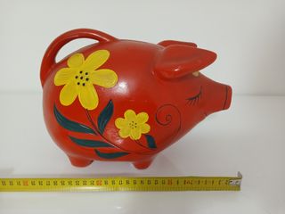 Salvadanaio Maialino Ceramica Rosso Fiori Vintage