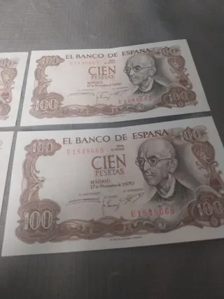 4 Billetes 100 Pesetas Serie U Correlativos