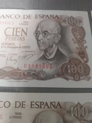 4 Billetes 100 Pesetas Serie U Correlativos