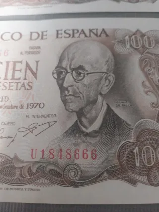4 Billetes 100 Pesetas Serie U Correlativos