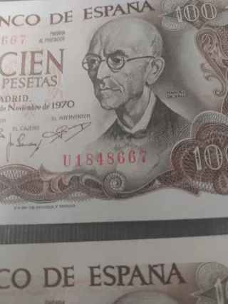 4 Billetes 100 Pesetas Serie U Correlativos