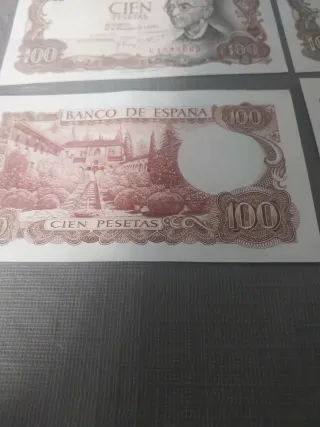4 Billetes 100 Pesetas Serie U Correlativos