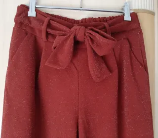 Pantalón elástico mujer burdeos brillante