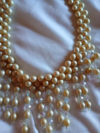 Collar vintage perlas y cristal de roca