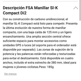 Manillar FSA Di2 Carbono 42cm PVP 235€