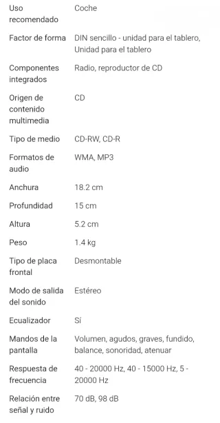 Radio CD JVC KD-G332 Coche