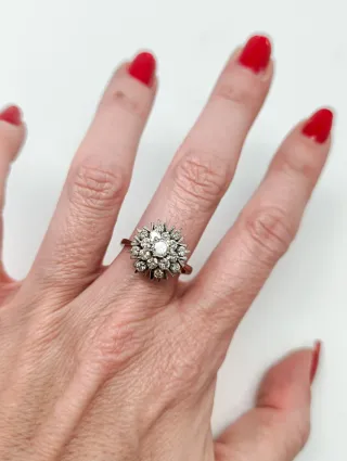 Anillo Oro Blanco 18k Frontal Flor Diamantes