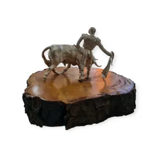 Figura Torero y Toro Baño Plata