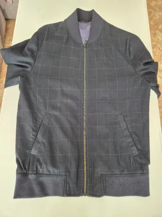 Cazadora bomber cuadros azul y gris