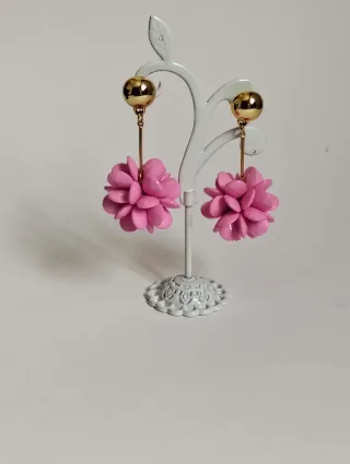 Pendientes flor rosa acero dorado