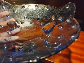 Frutero hobnail de vidrio azul cobalto