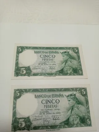 Billetes 5 Pesetas Banco de España 1954