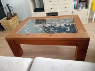 Mesa de centro madera, forja y cristal