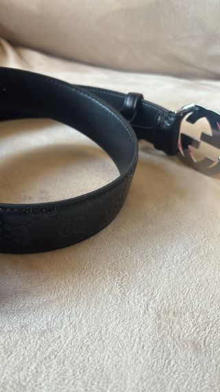 Cinturón Gucci Negro 100cm Hebilla Plateada