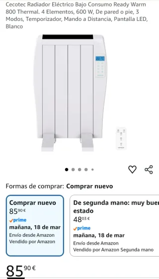 Radiador eléctrico 600 W bajo consumo