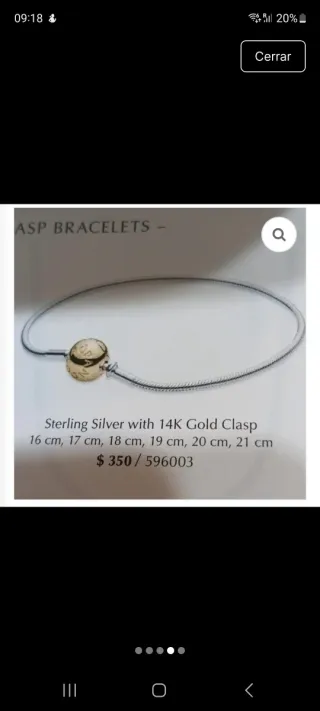 Pulsera Pandora Oro y Plata pequeña Essence