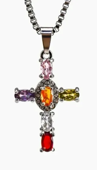 Collana con croce e zirconi colorati