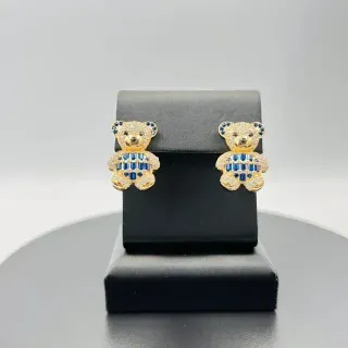 Pendientes Oso Circonitas Azul 18K