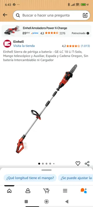 Podadora Sierra de pértiga a batería Einhell
