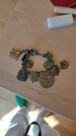 Pulsera Acero Símbolos Orientales Dorado Bronce